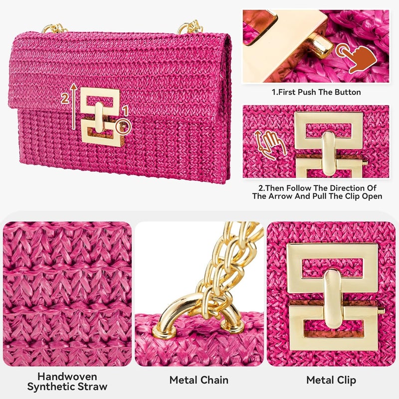 Gets Straw Clutch Purse for Women, Woven Beach Bag Summer Corssbody Purse Small Rattan Shoulder Bag for Travel | Hand-woven, Summer Beach, Envelope, Hand-woven, Summer Beach, Envelope - Image 5